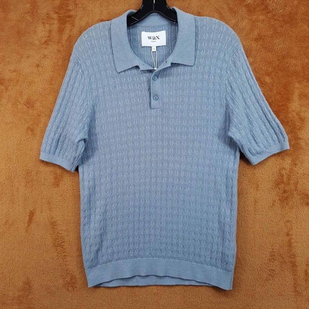 WAX LONDON Polo Shirt Mens Small Blue Cotton Cashmere Knit NAPLES $170
